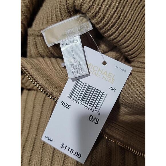 MICHAEL KORS Zippered Ribbed-Knit Poncho OS Camel NWT #4 - Picture 9 of 12